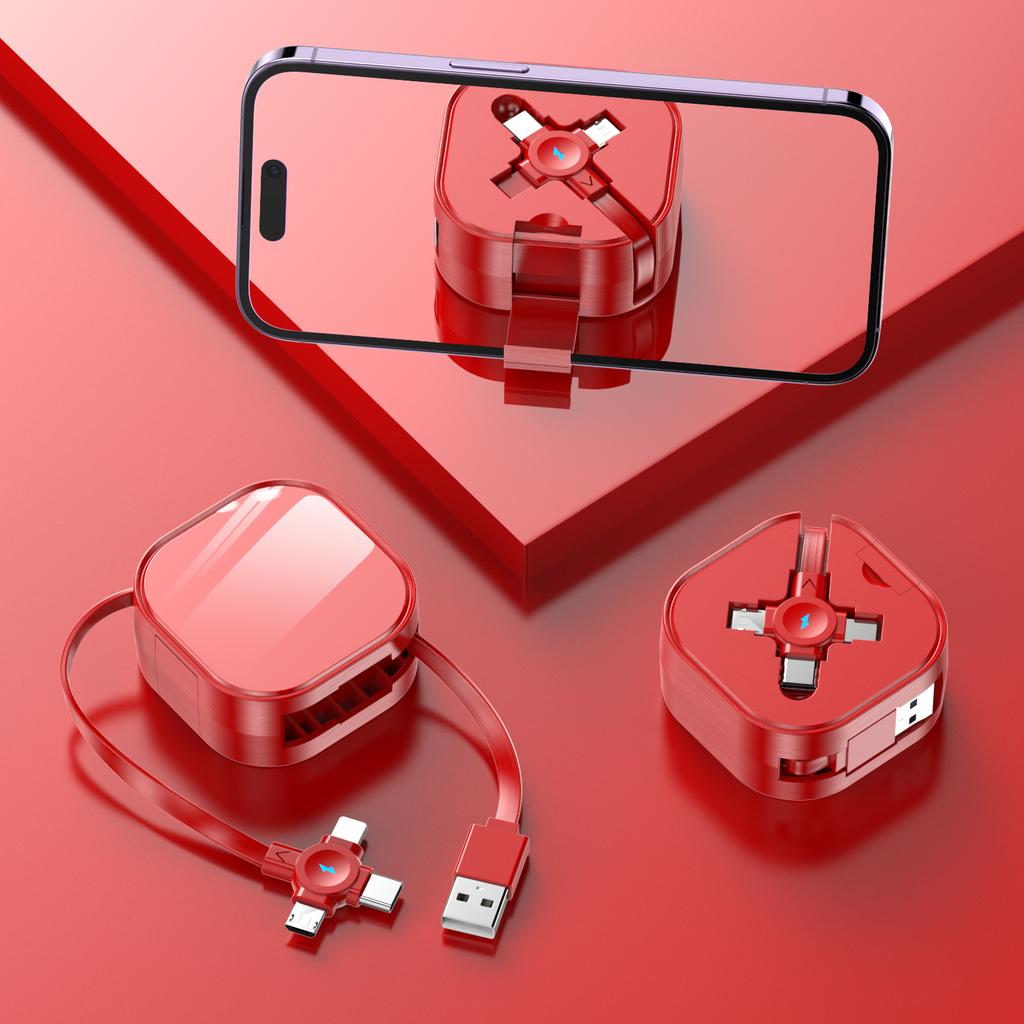 5A Bracket Retractable Three-in-One Fast-Charging Data Cable /Micro USB/Type-C Connectors for Mobile Phones Car