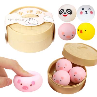 1/3 Stück Dampfbrötchen Spielzeug mit Dampfgarer Schwein Küken Panda Hase Brötchen Quetschspielzeug Langsames Zurückfedern Simuliertes Knödel Stressball Büro Schreibtisch Entspannungswerkzeug