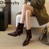 Autumn Winter Fashion Pointed Toe Women Ankle Boots Fashion Slip On Low Heels Shoes Street Style Banquet Party Short Botas Mujer