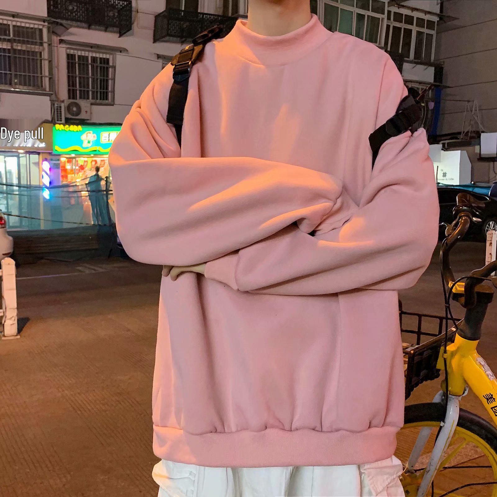 Men s Autumn/Winter Velvet-Lined Half-High Collar Hoodie, Warm and Trendy Long Sleeve Base Layer Medium