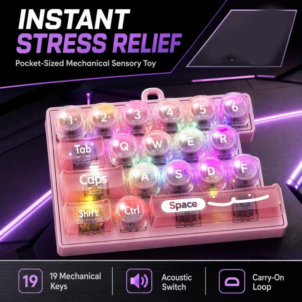 Portable Mechanical Fidget Keyboard with LED Lights Keyboard Pendant Bag Accessory