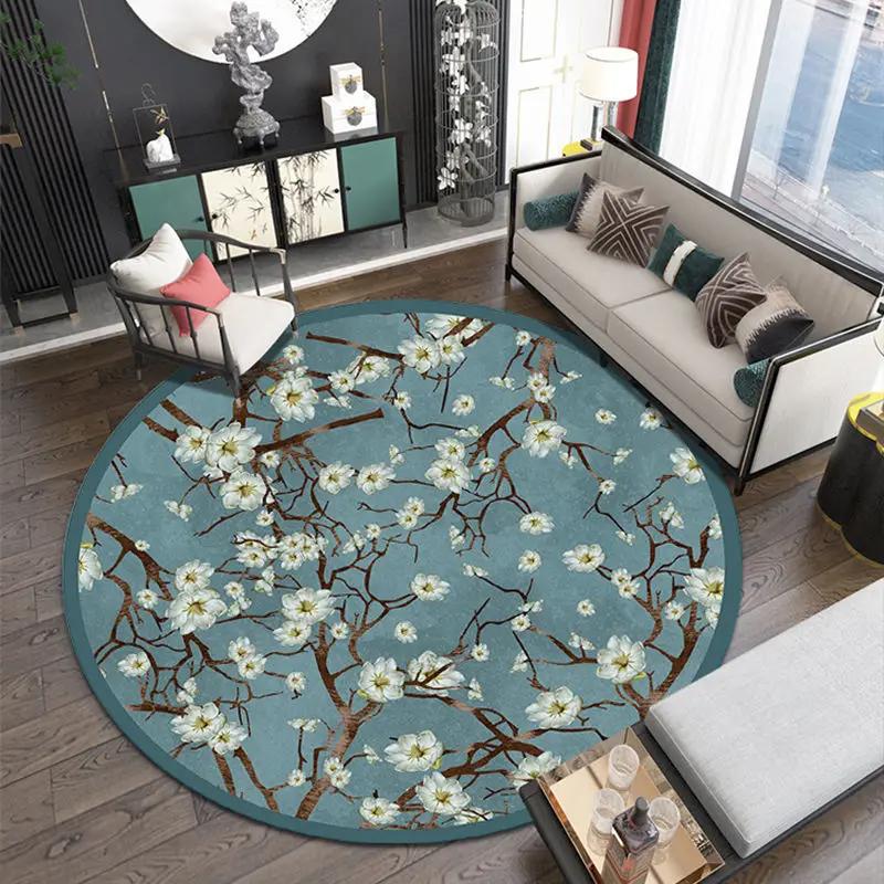 Chinese Classical Flowers Round Carpet Circle Area Rug for Study Bedroom Living Room Table Decor Soft Floor Mat Kitchen Doormat