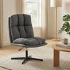 Swivel Accent Chair, Armless Reading Chair In Linen-Look Fabric with Wide Seat and Metal Legs, Dark Grey