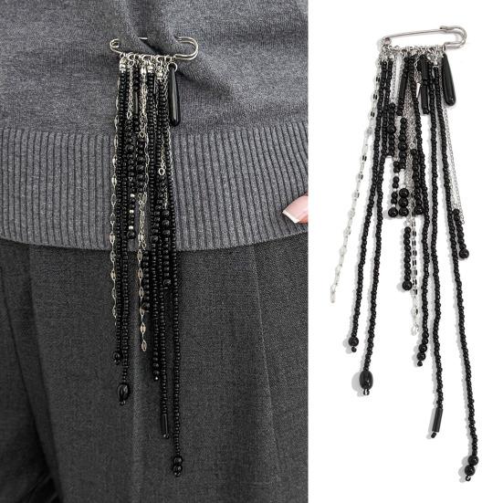 Beaded Tassel Pin Brooch Boho Chain Tassel Brooch Retro Dangle Brooch