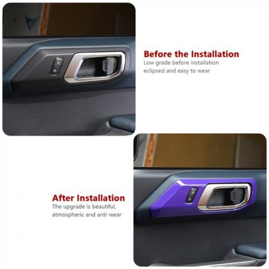 2PCS Purple ABS Interior Door Handle Decor Cover Trim for -2025 Ford Bronco
