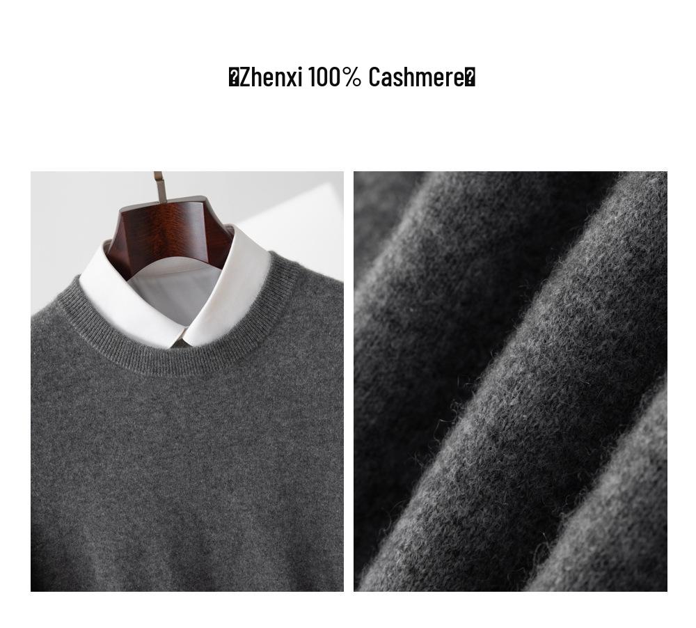 Men's 100% Pure Cashmere Round Neck Sweater - Casual, Loose Fit, Plain Knit, White