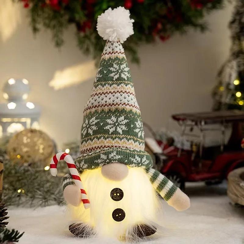 Zářící pletená panenka skřítka s LED nočním světlem Vánoční dekorace 2026 Domácí dekorace vánočního stromku Navidad Nový rok 2027 Dárek