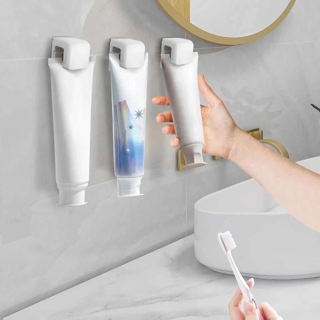 Toothpaste Holder Wall Mounted Self-adhesive Hanging Rack Face Cleanser Storage Rack Organizer Bathroom Accessories