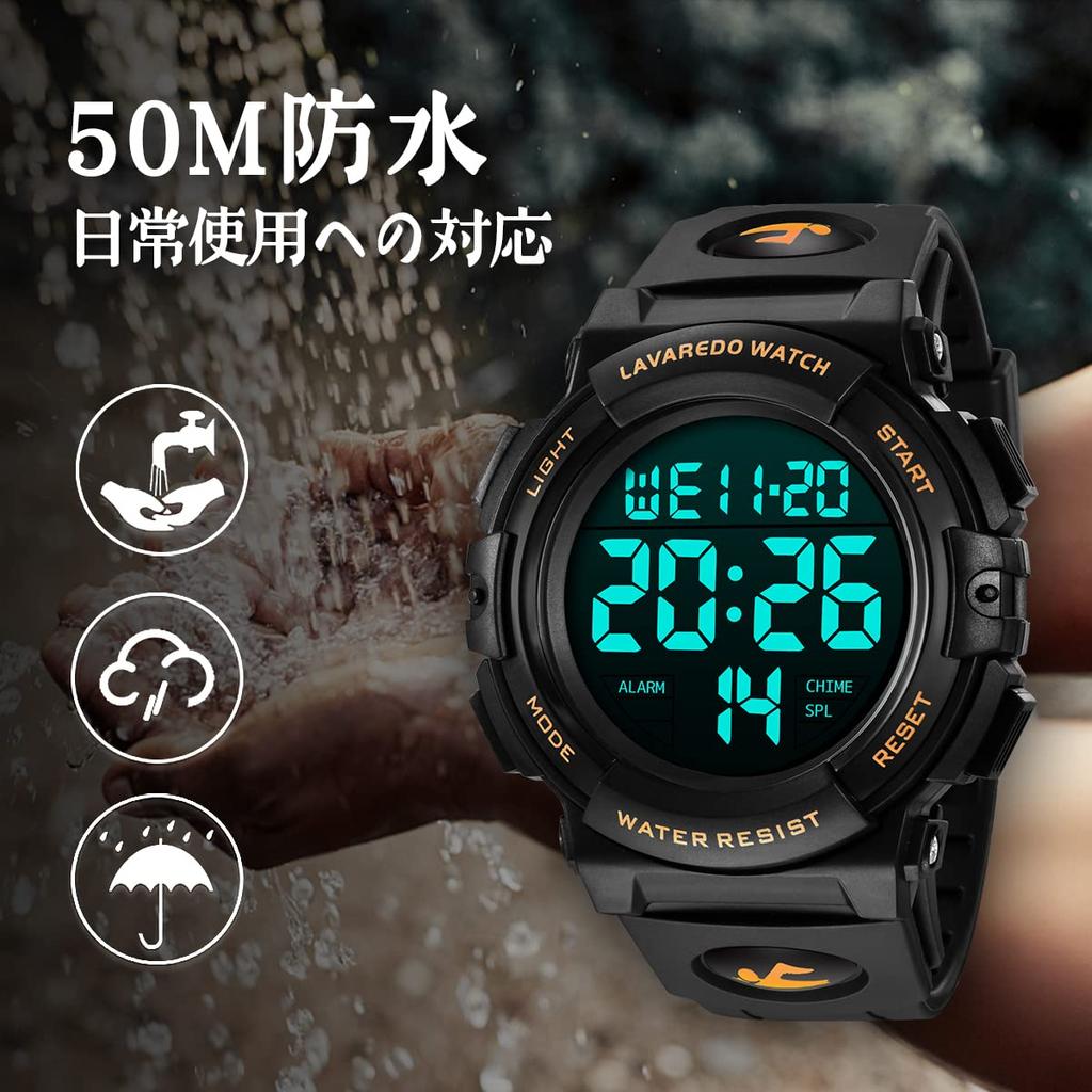 Digitale Waterbestendig tot 50 Dagen van de LED Waterdichte Sport Digitale Handleiding Meegeleverd Herenhorloge, Meters, Datum, Week, Alarm, Display,