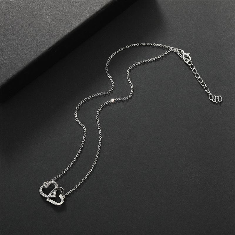 Necklace+Bracelet+ear Stud+finger Ring 4pcs/Set Double Heart Geometry Jewelry Fashion Simple Women's Gift Bridal Accessories