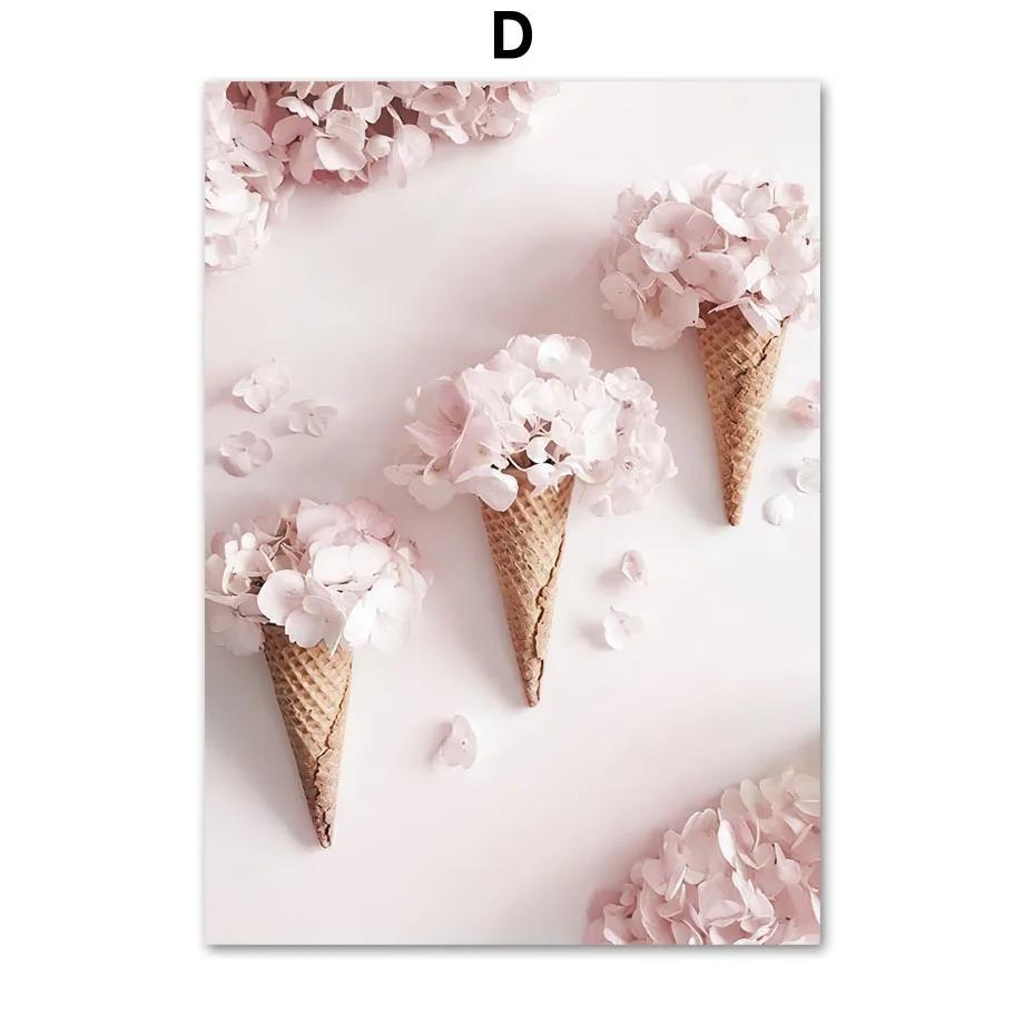 Wall Canvas Pink Sakura Rose Tulip Flower Landscape Nordic Posters And Prints Wall Pictures For Living Room Decor