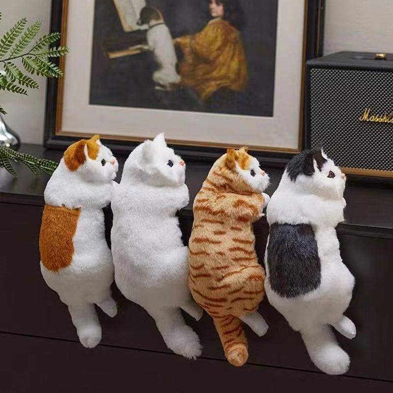 Simulation Furry Hanging Cat Realistic Cat Doll Animal Figurines Plush Hanging Kitten Toy Cute Kitten Model Gift Home Tv Decor