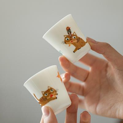 45ML Cat Tea Cup Gongfu Tea Set Smelling Cup Handmade Ceramic Zen Chinese Tea Ceremony