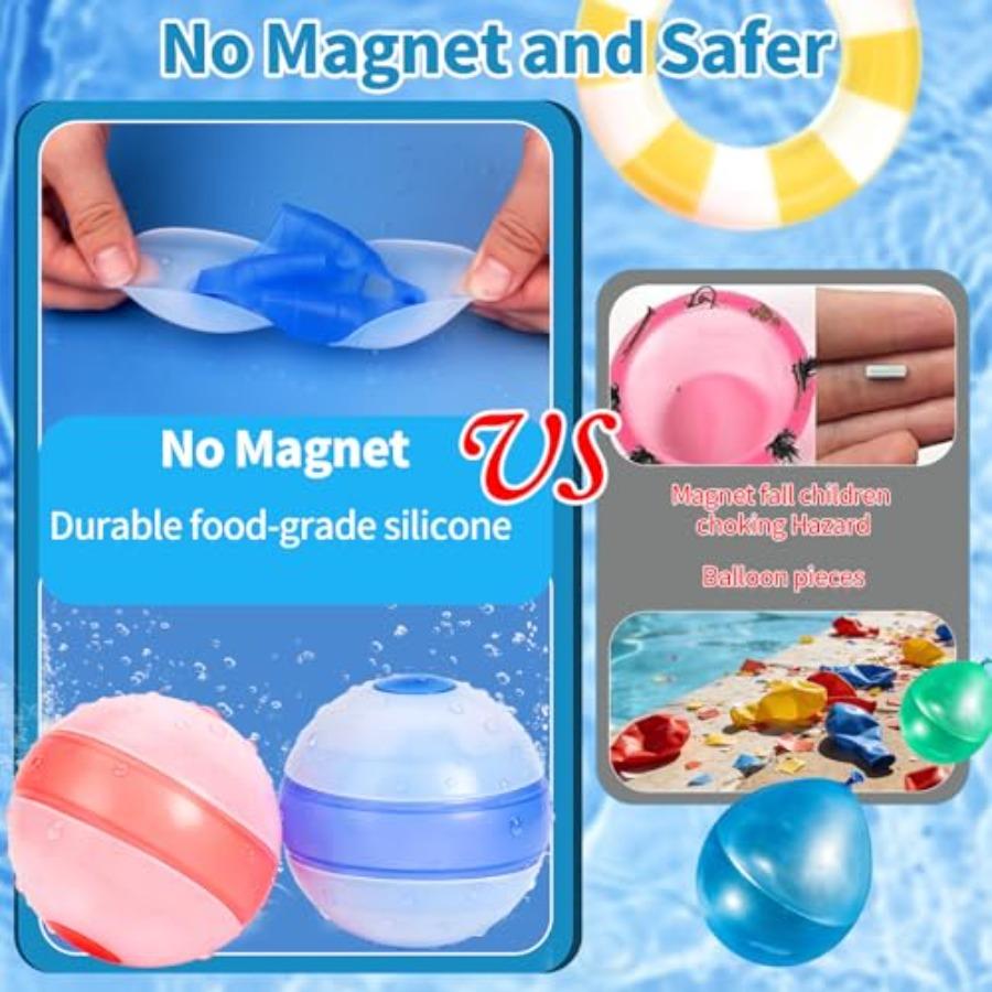 Reusable Water Balloons, Refillable Water Balloons Quick Fill, Soft Silicone Water Splash Balls for Toddler Age 4-12, Self Seal