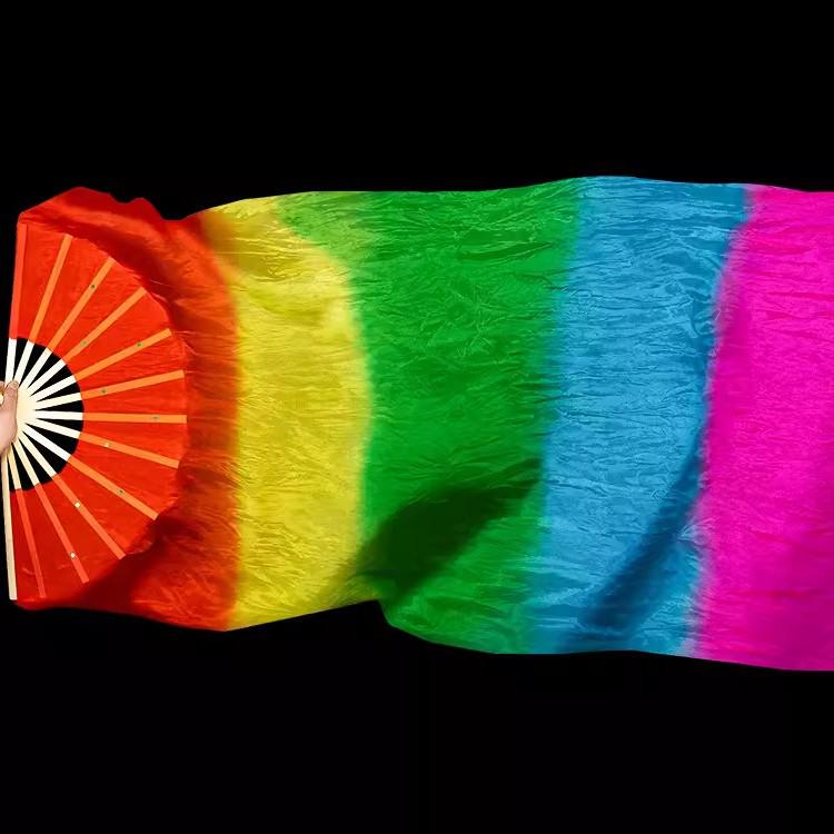 Oboustranný dlouhý hedvábný taneční vějíř se stuhami pro vystoupení Yangko a tance na náměstí