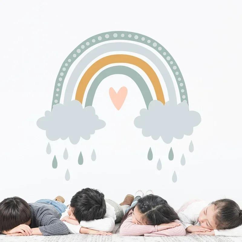 2Pcs Rainbow Paradise Children's Room Wall Sticker PVC Self-adhesive Paper Art Mural Home Decoration Wallpaper