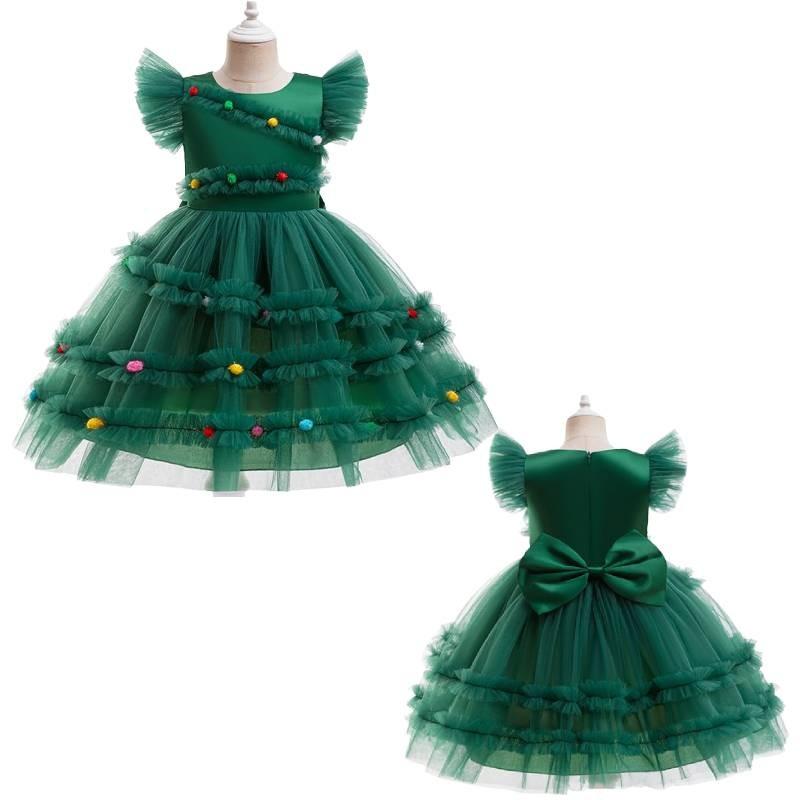 Christmas Girl Green Costume Stage Show Dress Birthday Party Fashion Dresses
