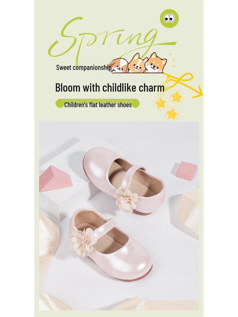 2026 Spring Little Girls' Lace Princess Shoes - Soft Sole, Round Toe Leather Flats