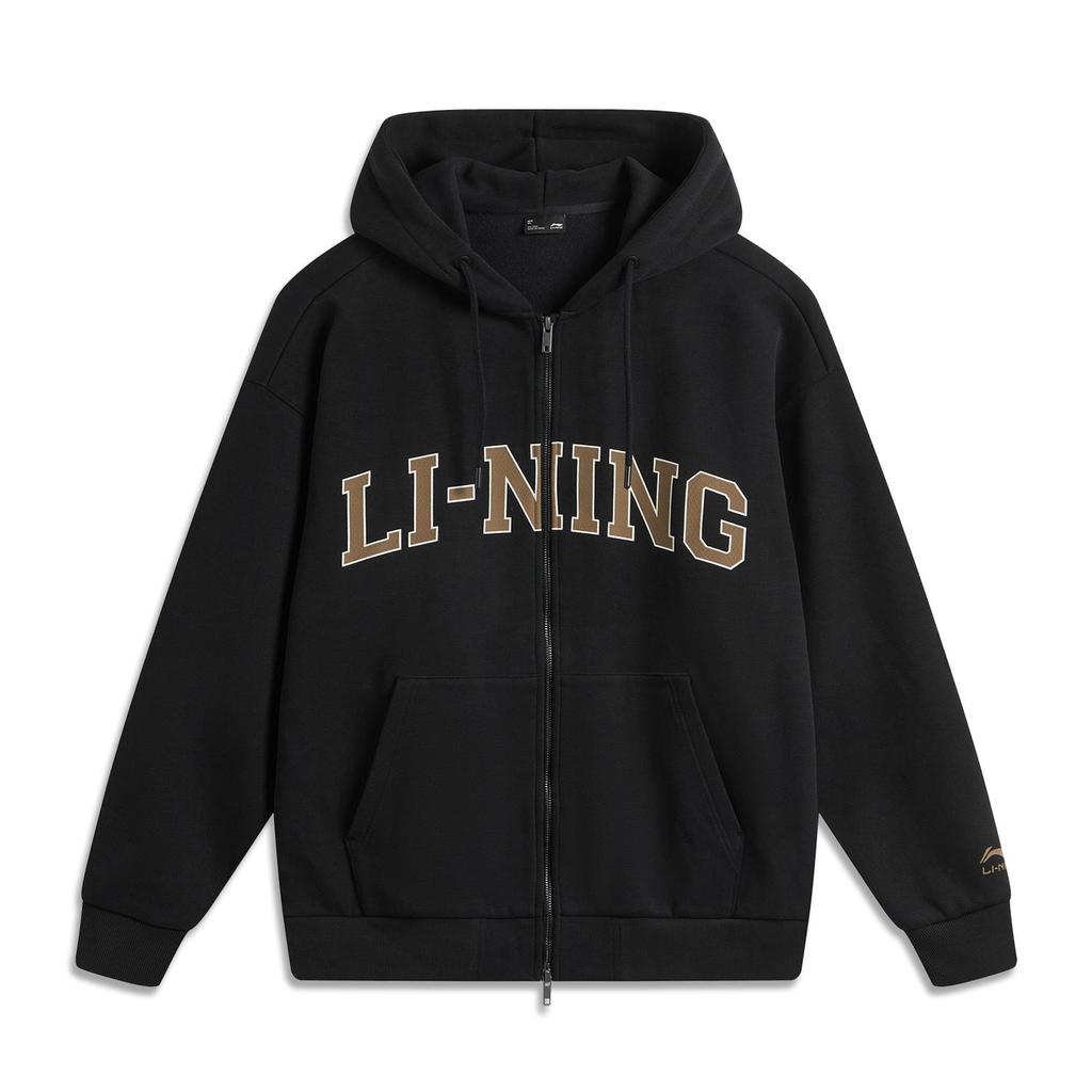 Li Ning Weekend Youth Infrared Warm Antistatic Antibacterial Versatile Casual American Vintage Logo Hooded Fleece Warm Cardigan Sweatshirt AWDUA11-6