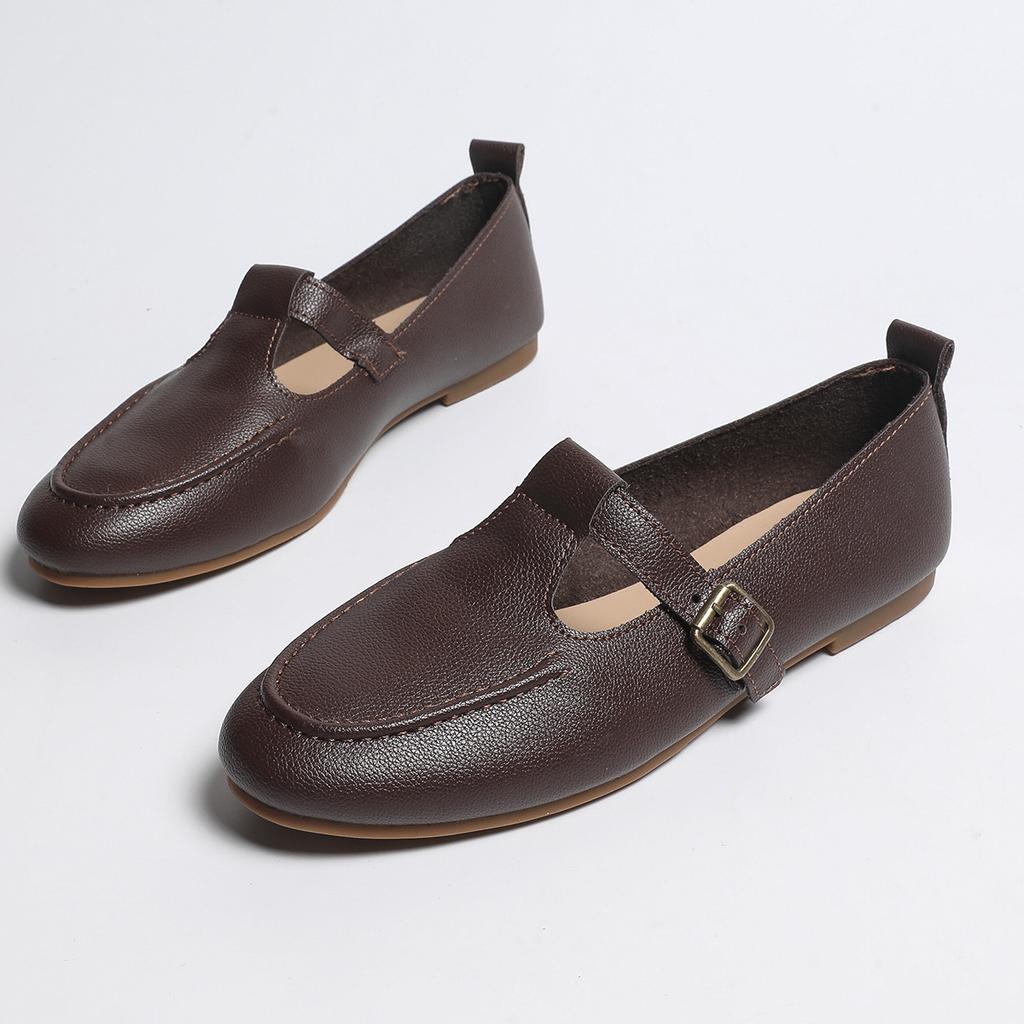 22 years old new French single shoes round head Mary Jane shoes late evening retro low heel elegant small leather shoes