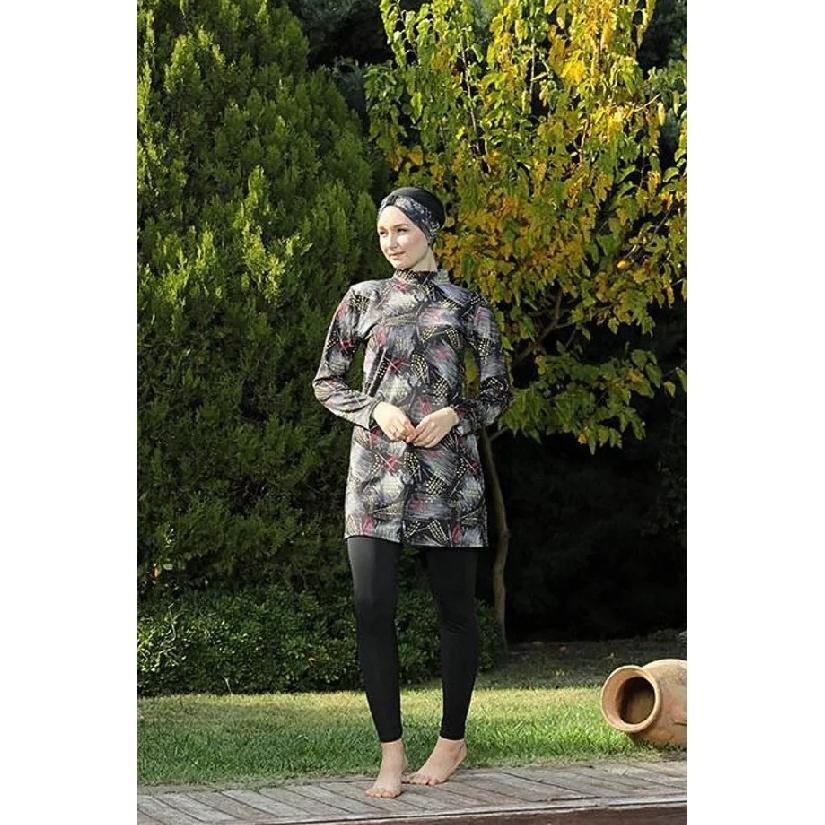 New Blue 2-piece Muslim Women's Modest Muslim Floral Print Seaside Swimwear Full Coverage Swimsuit Set Islamic Hijab Beachwear Burkini Swimsuit