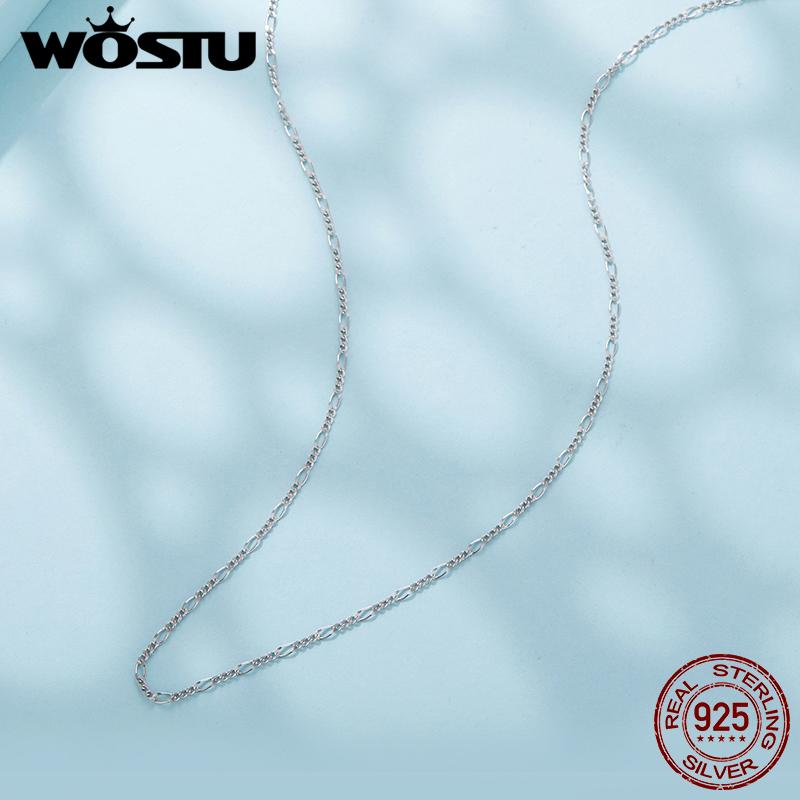 WOSTU Real 925 Sterling Silver Figaro Link Chain Necklace for Women Girls s925 Silver Thin Strong Necklace Chain Basic Links