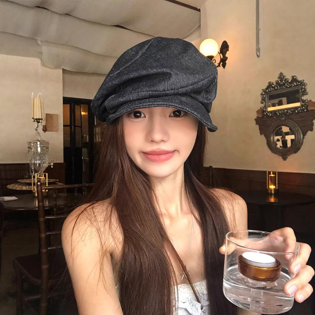 Japanese-style vintage cotton-linen beret for women, breathable for summer, suitable for large head sizes, makes the face appear smaller, provides