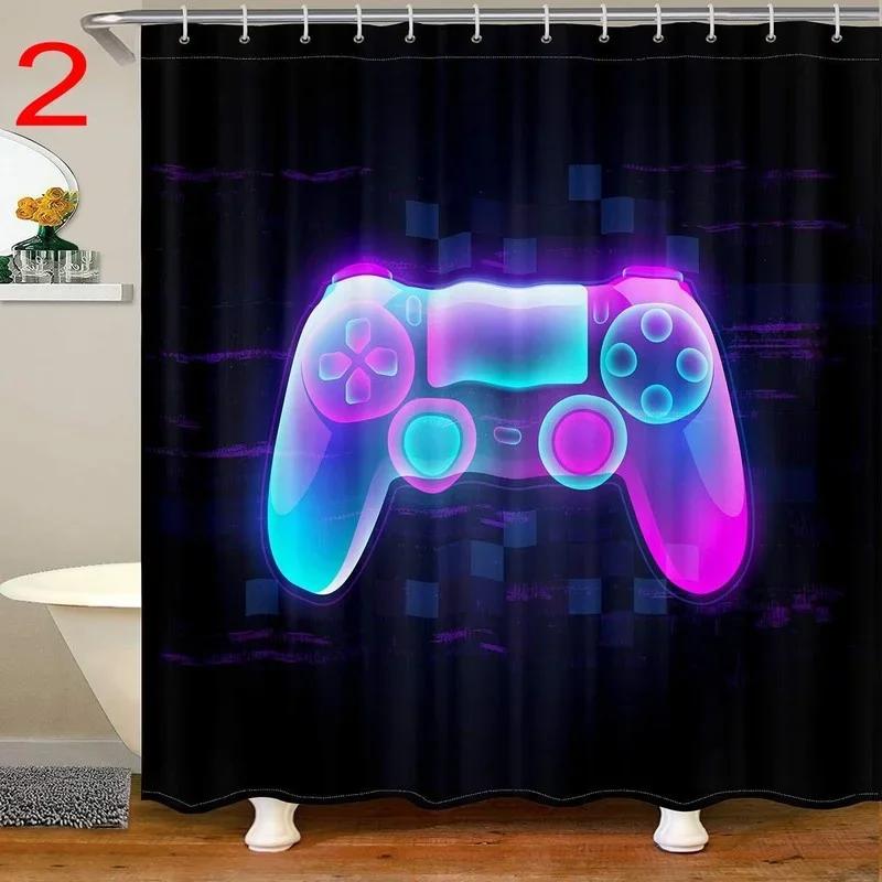Funny Gamer Shower Curtain Classic Video Gaming Device Modern Cloth Polyester Fabric Waterproof Bathroom Decor with 12 Hooks