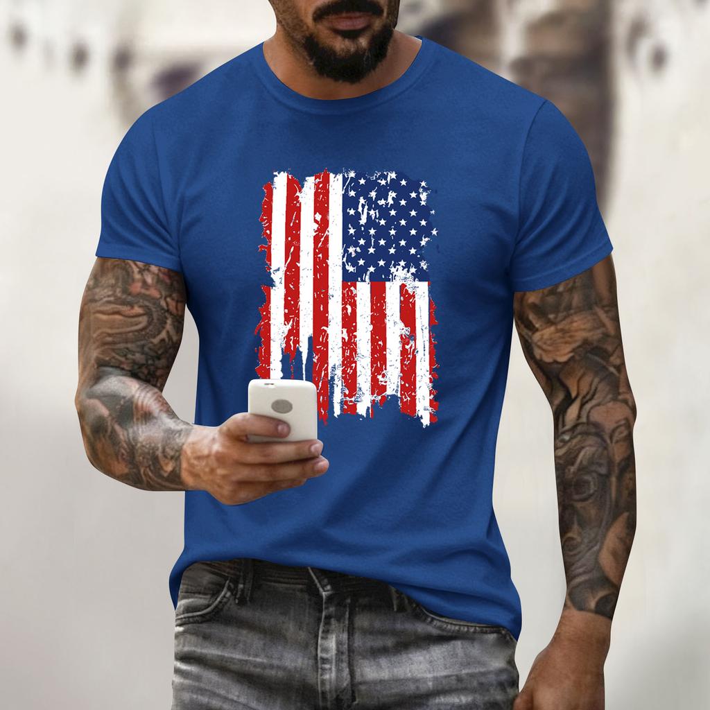 Męski top z nadrukiem świątecznym, z okrągłym dekoltem, krótkim rękawem, casualowy, sportowy