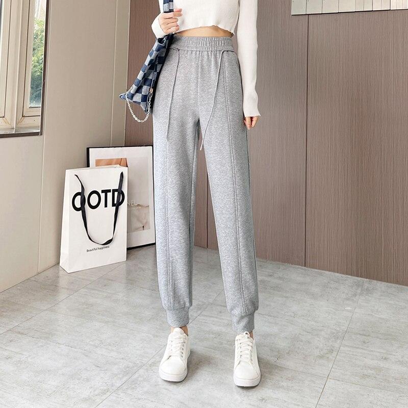 

Осень-зима 2022, модные женские брюки, утепленные спортивные брюки, повседневные корейские брюки-карандаш с высокой талией, брюки длины Харадзюку XXXXL серый