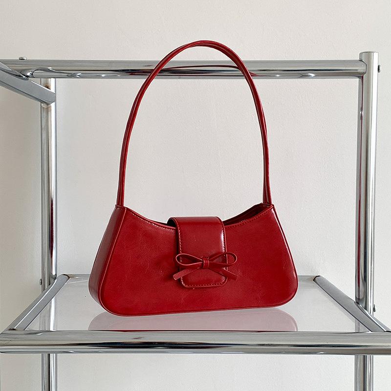 Fashion Versatile Single-shoulder Underarm Bag for Women Casual Pu Leather Small Square Bag with a Bow Tie for Commuter Travel