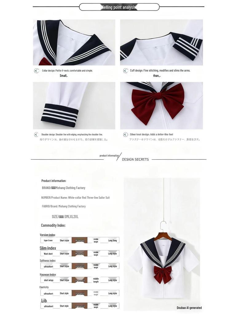 Uniformă JK din două piese în stil marinăresc albastru marin și alb, cu mâneci lungi și fustă plisată pentru primăvară/toamnă