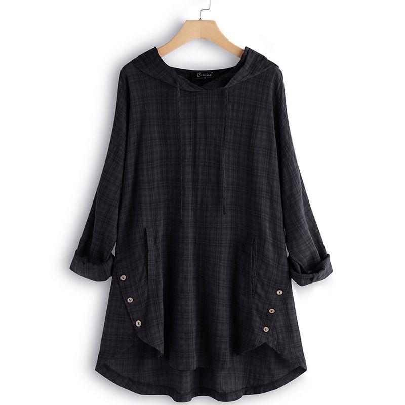 Trendy Women Asymmetrical Hem Hooded Shirt Tops With Comfortable Cotton Blend Fabric