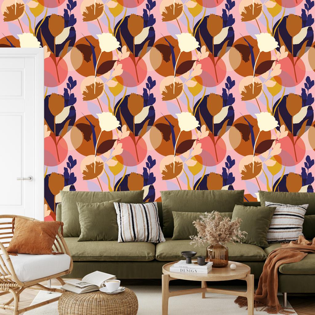 Wallpaper Fashionable colorful flowers for living room and bedroom 50x1000