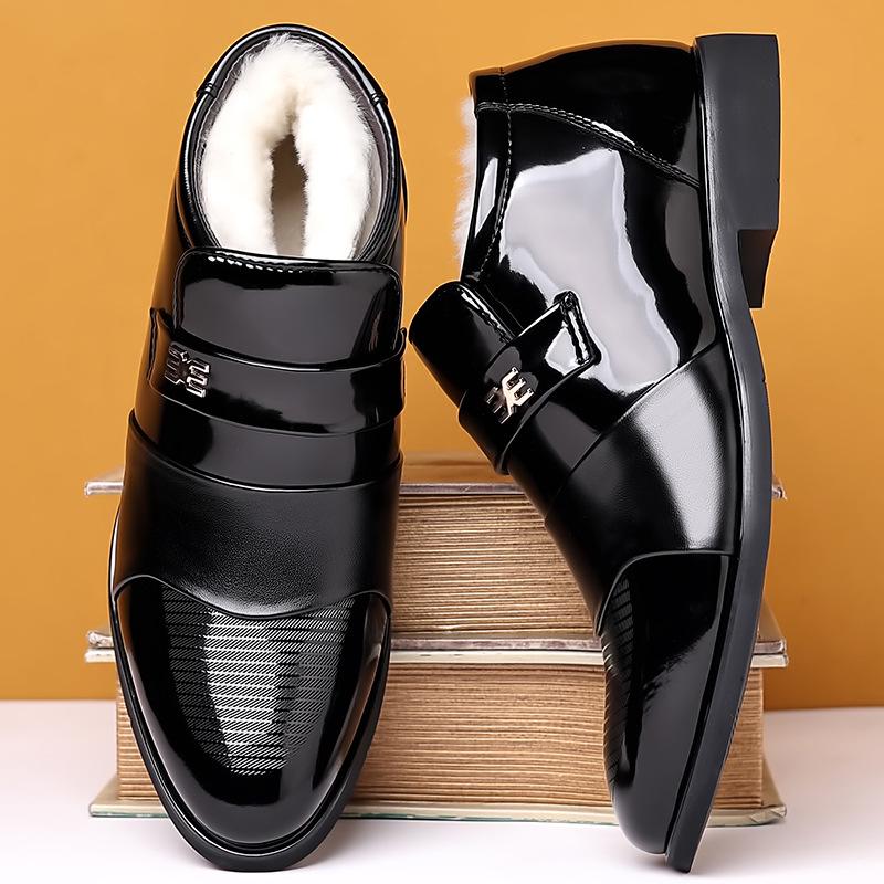 Męskie ocieplane aksamitem wełniano-bawełniane lakierowane buty zimowe high-top