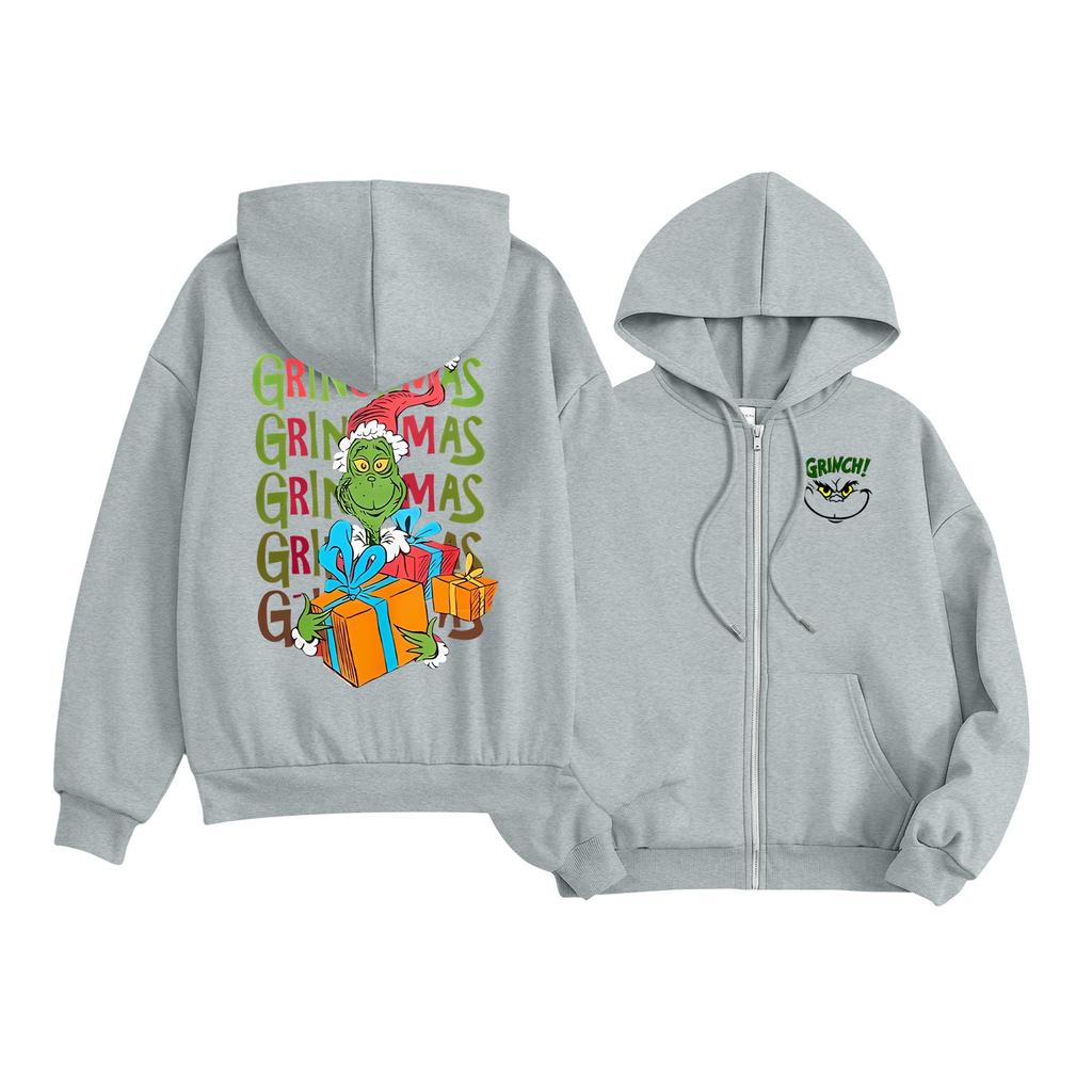 Kids Fashion Lightweight Long Sleeve Zipper Hoodie Christmas Printed Hoodie With Pockets