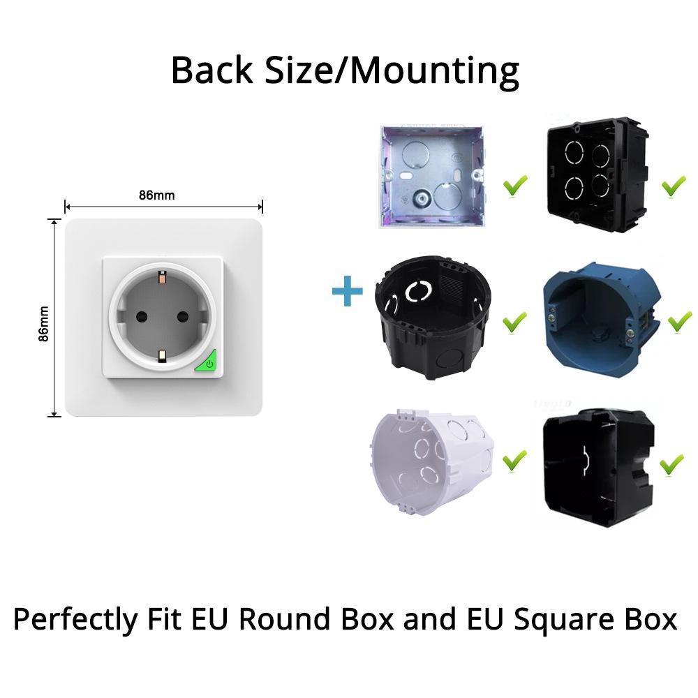 Black Glass Tuya Smart WiFi Wall Socket with Power Stats, Alexa-Compatible, European Standard
