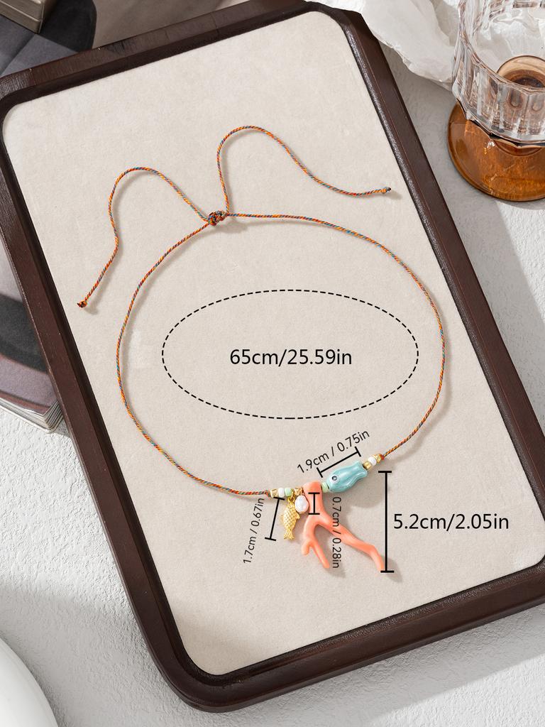 Charm Ocean Imitation Coral Glass Fish Pendant Rope Necklace Women's Vacation Party Accessories