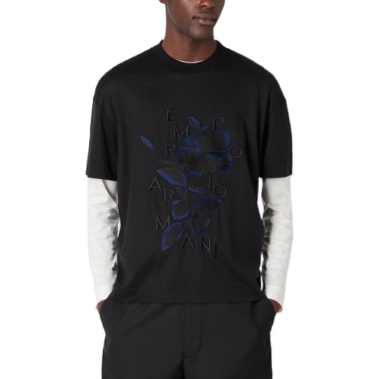 Emporio Armani Ss23 Letter Print Round Neck Short Sleeve T-Shirt Men Tops Black 3R1TBC-1JUVZ1-0999