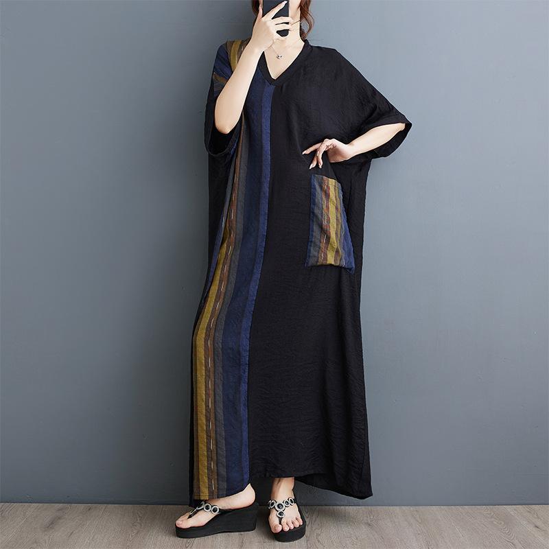 Robe d'été imprimée à col en V et manches courtes en patchwork