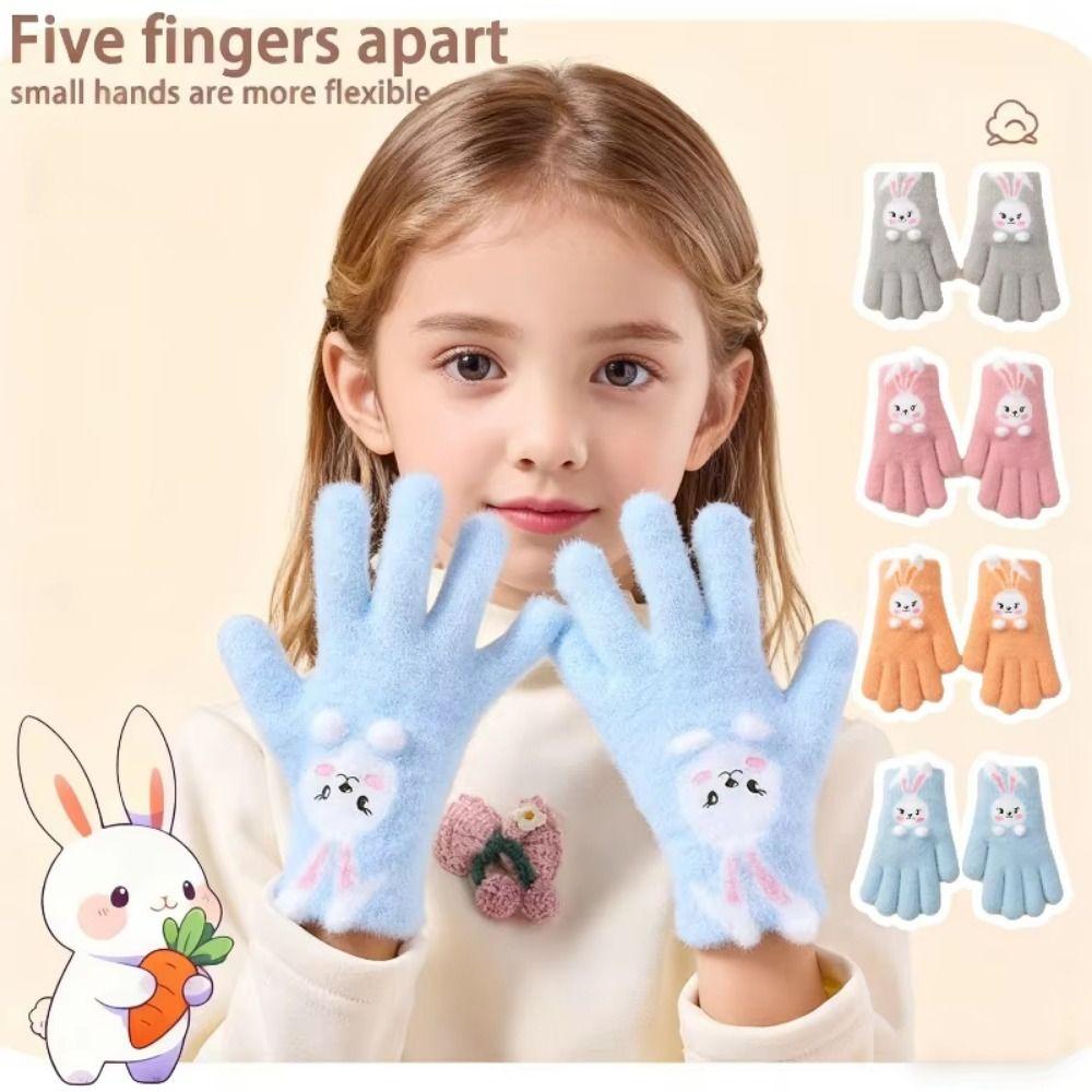 Thickened Rabbit Knitted Mittens Windproof Child Cold-Proof Gloves Winter Warm Gloves  Child