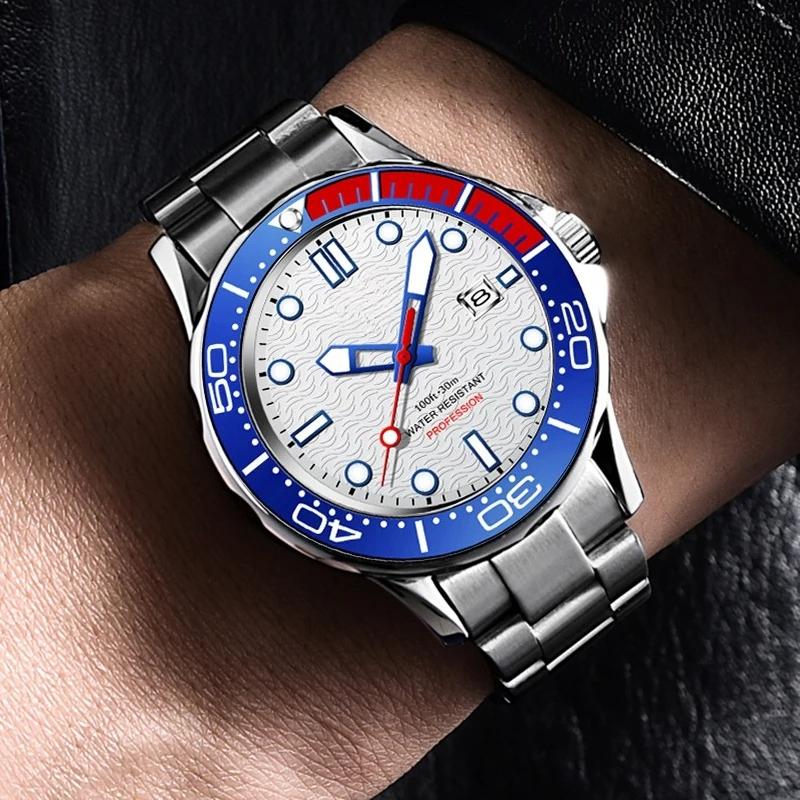 Fashion Men Watch Casual Sport Waterproof Men's Quartz Wristwatches Top Brand Luxury 360° Rotating Bezel Design Watch Men