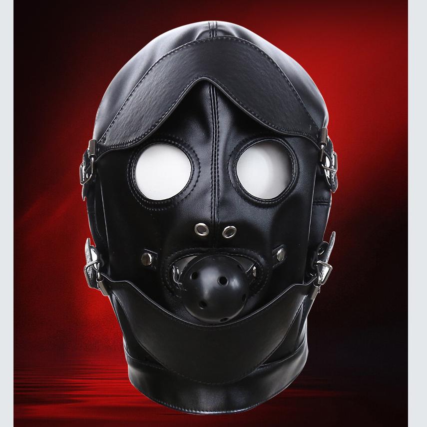 VaHppy Headgear Gag Eye Mask Black PU SM  Bondage Adult Products Couples Games Sex Toys Role Play Detachable Set