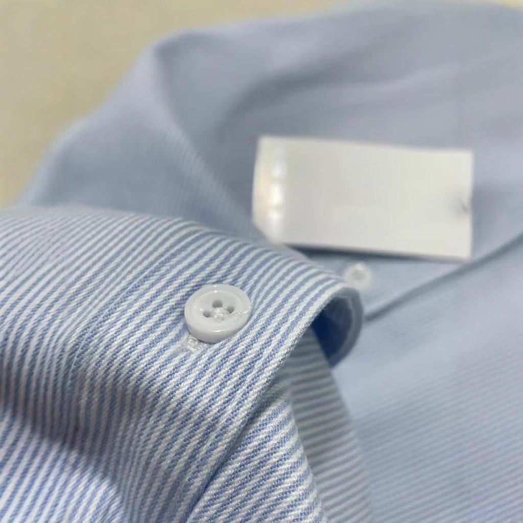 New Autumn Blue Striped Cotton Shirt Jacket - Unisex Hong Kong Style, Loose Casual Fit