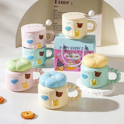 Cute Ceramic Cup with Lid High Value Home Office Couple Water Cup Gift Box Creative Souvenir Ins Mug