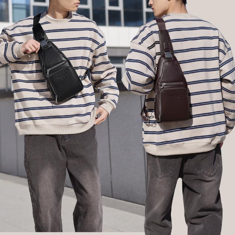 Men's PU Leather Chest Bag - Large Capacity Crossbody Sling Bag,Shoulder Bag, Adjustable Shoulder Strap for Travel & Outdoor Use