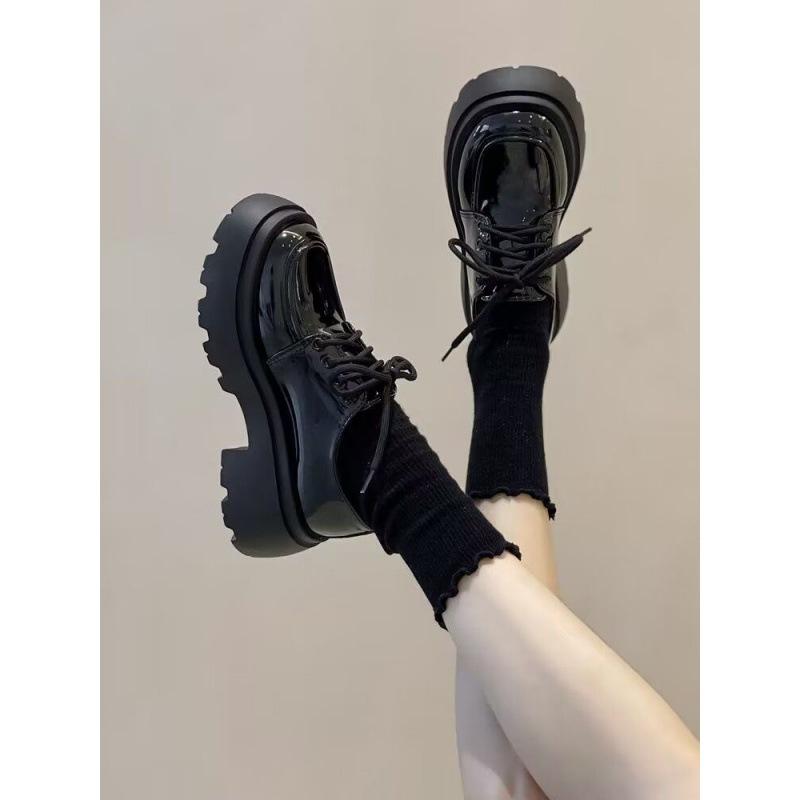 Thick Bottom Platform Shoes Women's British College Style New Style White Fashionable All-Match Retro Daily Leather Shoes