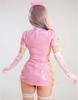 Miccostumes Women's Nurse Costume, Leather Dress with Open Neckline, Sexy Full Set (Size L, Pink)