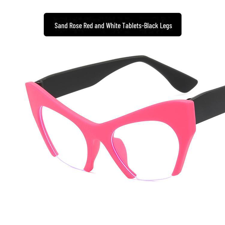 

Очки «кошачий глаз» в полуоправе с закругленными краями и синим светом — тренд 2022 года в европейском и американском стиле для женщин. sand white tablets-black legs розы красного