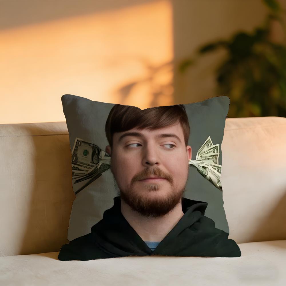 Game Blogger MrBeast Anime Cartoon Cushion Cover Cozy Velvet Throw PillowSoft Warm Cushion For Sofa Bed